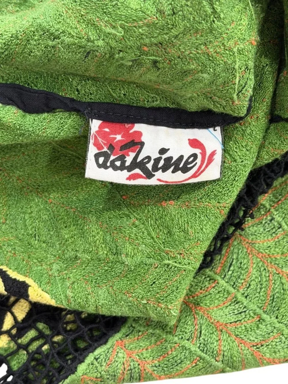 Rare Dakine Top Cover-Up Yellow-Leopard Green-Leaf Over Black Net Vtg Y2K Size L
